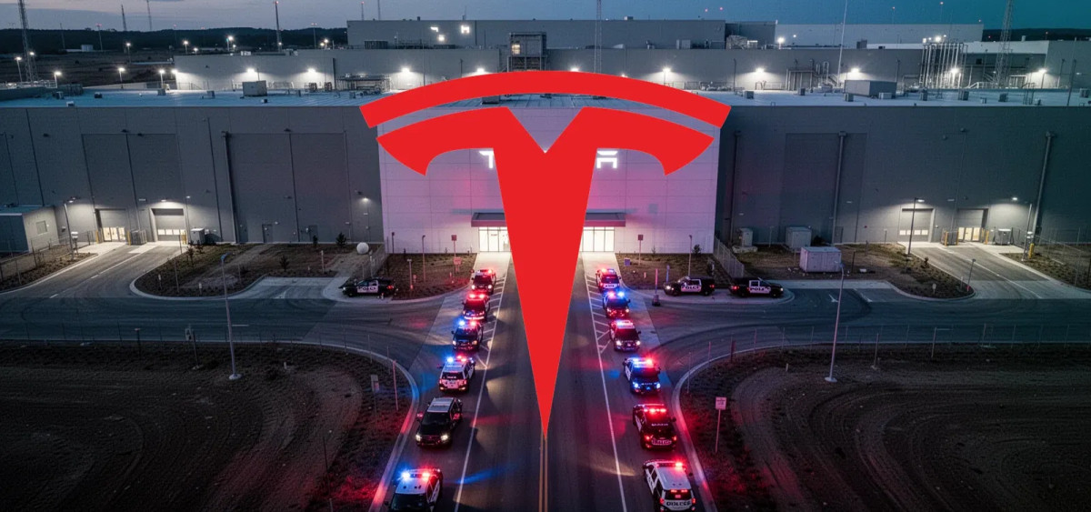 Beitragsbild zu Tesla Aktie: Polizeieinsatz im Werk