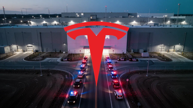 Beitragsbild zu Tesla Aktie: Polizeieinsatz im Werk