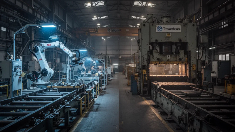 Beitragsbild zu ABB sichert KI-Deal, Thyssenkrupp stoppt Produktion — Industriesektor driftet auseinander