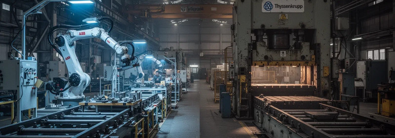 Beitragsbild zu ABB sichert KI-Deal, Thyssenkrupp stoppt Produktion — Industriesektor driftet auseinander