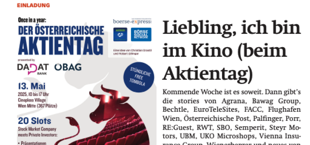 Beitragsbild zu News aus dem Börse Express PDF vom 05.05.2025: Liebling, ich bin im Kino (beim Aktientag)