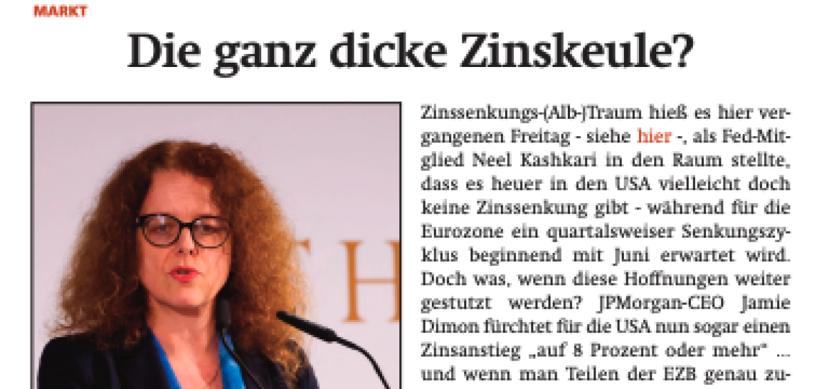 Beitragsbild zu News aus dem Börse Express PDF vom 09.04.2024: Die ganz dicke Zinskeule und Frequentis im Soll und Ist - News von Bawag, BKS, Pierer Mobility, OMV, Raiffeisen Bank Int., Rath, Wienerberger… 