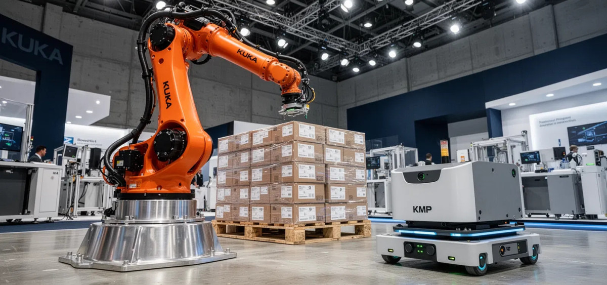 Beitragsbild zu KUKA präsentiert auf LogiMAT die Zukunft der Roboter-Kooperation