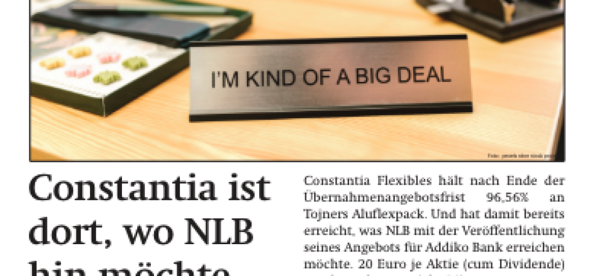 Beitragsbild zu News aus dem Börse Express PDF vom 07.06.2024: Constantia ist dort, wo NLB (bei der Addiko) hin möchte