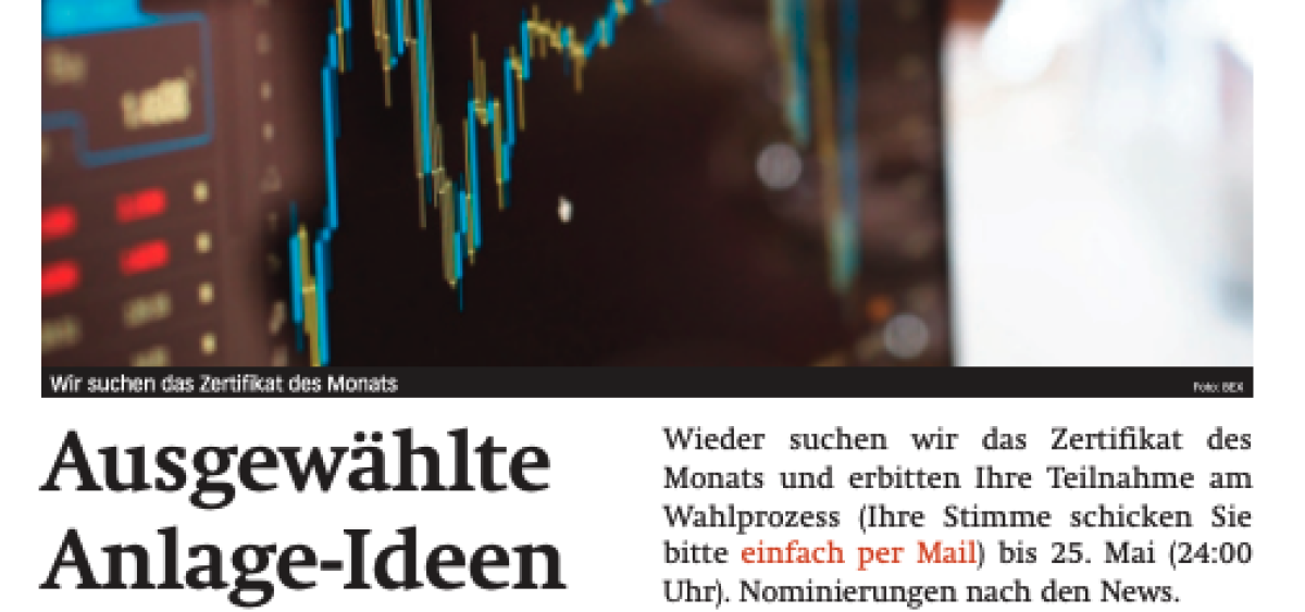 Beitragsbild zu News aus dem Börse Express PDF vom 20.05.2025: Viel Gold beim Zertifikat des Monats und die News des Tages