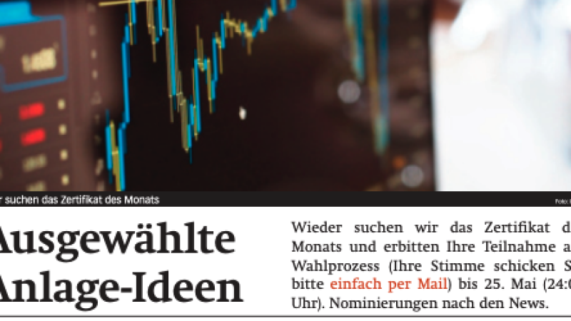 Beitragsbild zu News aus dem Börse Express PDF vom 20.05.2025: Viel Gold beim Zertifikat des Monats und die News des Tages