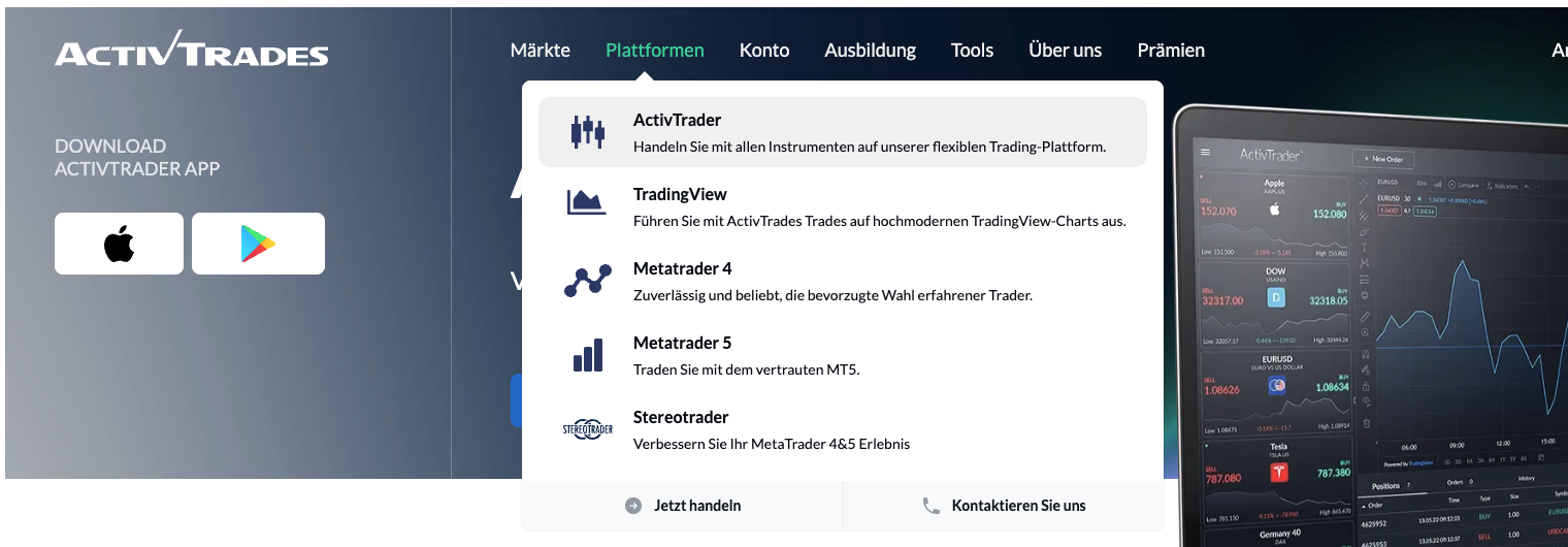 ActivTrades Handelsplattformen Übersicht